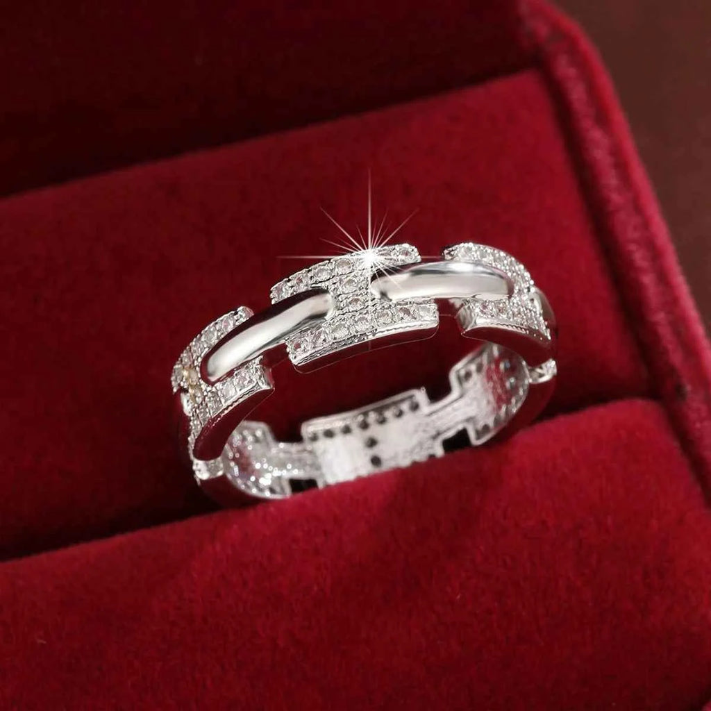Elegant H Shaped Letter Design Synthetic Zirconia Women'S Ring For Jewelry Accessory Daily Gifting