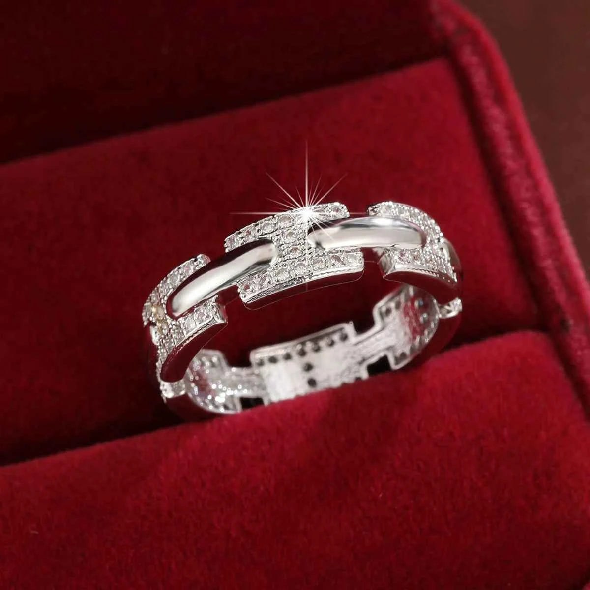 Elegant H Shaped Letter Design Synthetic Zirconia Women'S Ring For Jewelry Accessory Daily Gifting