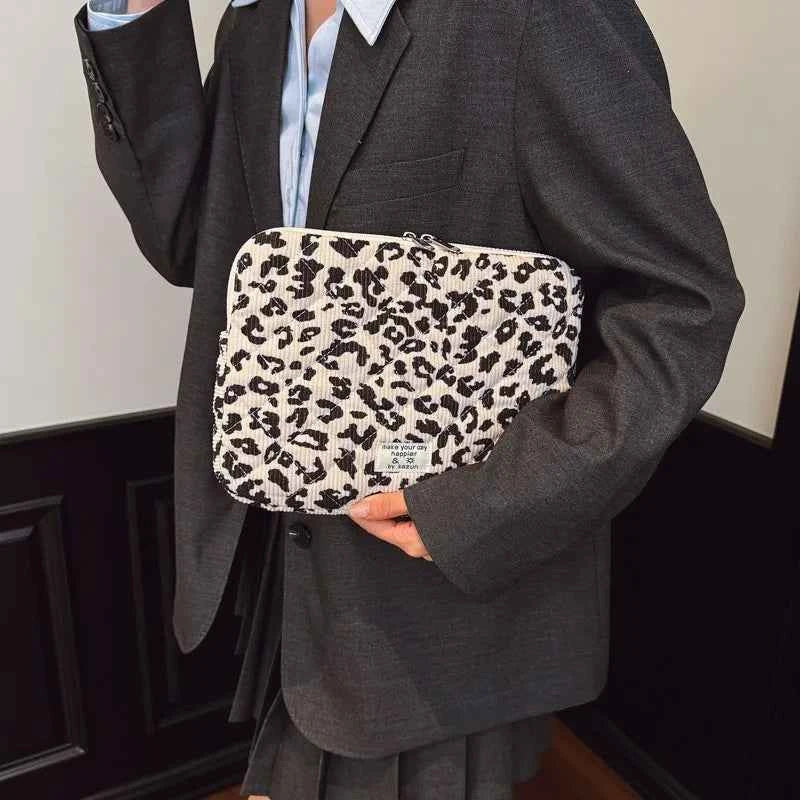 Leopard print laptop sleeve - beige and coffee pattern polyester fabric for 13 inch laptop