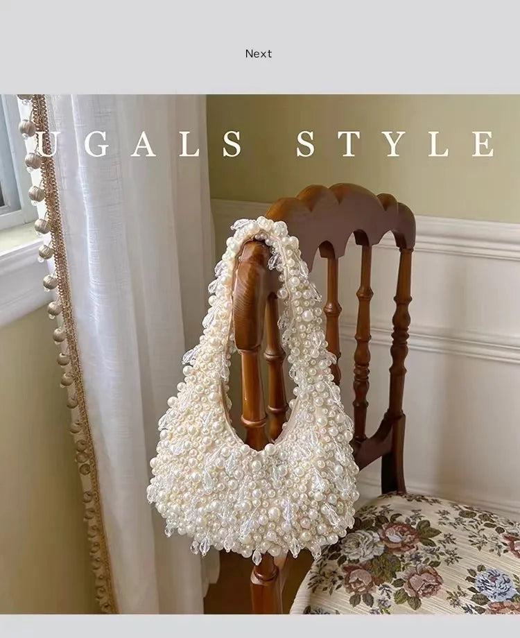 Elegant Pearl Beaded Clutch - Handmade Evening Bag
