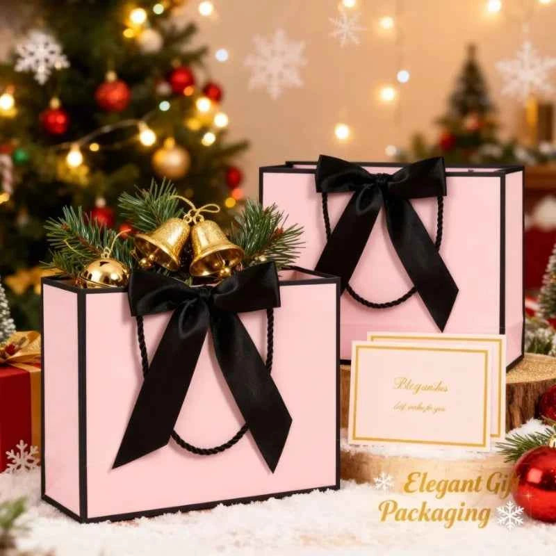 8 large and elegant gift bags, hand-held shopping bags (2 gift bags with bow ribbons, 2 greeting cards and 4 thin papers)