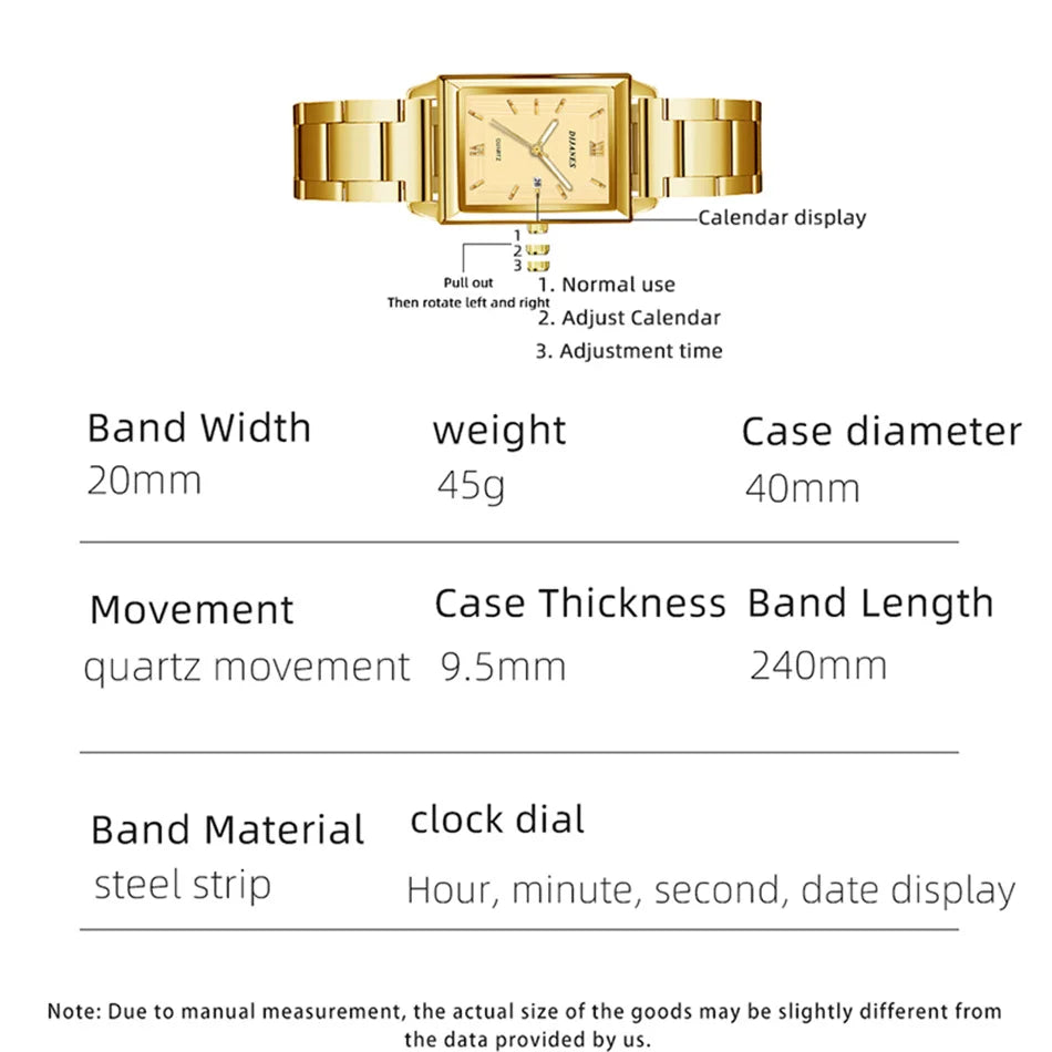 Elegant Men's Rectangle Watch - Stainless Steel Quartz