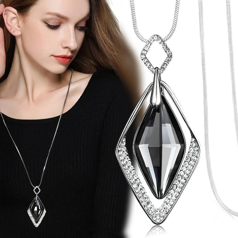 Luxury Waterdrop Crystal Necklace - Elegant Long Chain Pendant