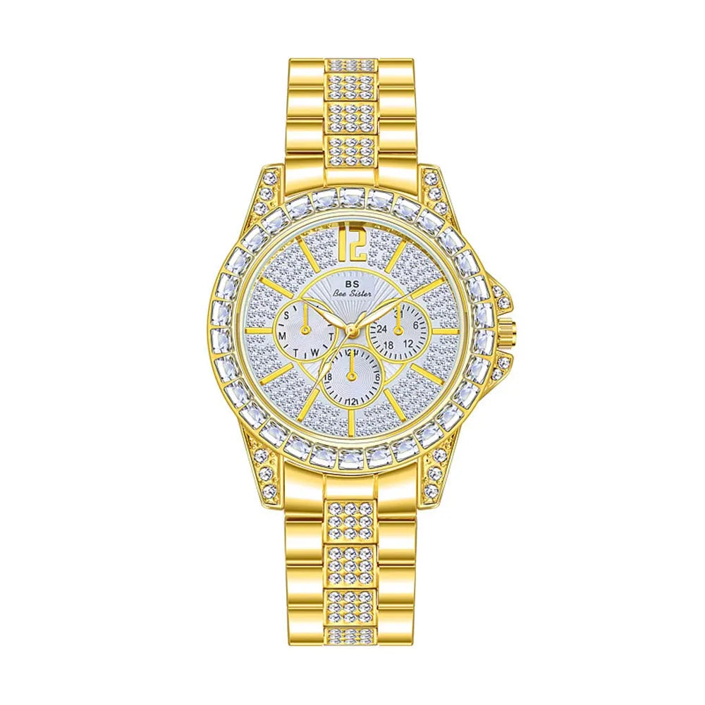 Elegant Women's Diamond Wrist Watch - Waterproof Silver Gold
