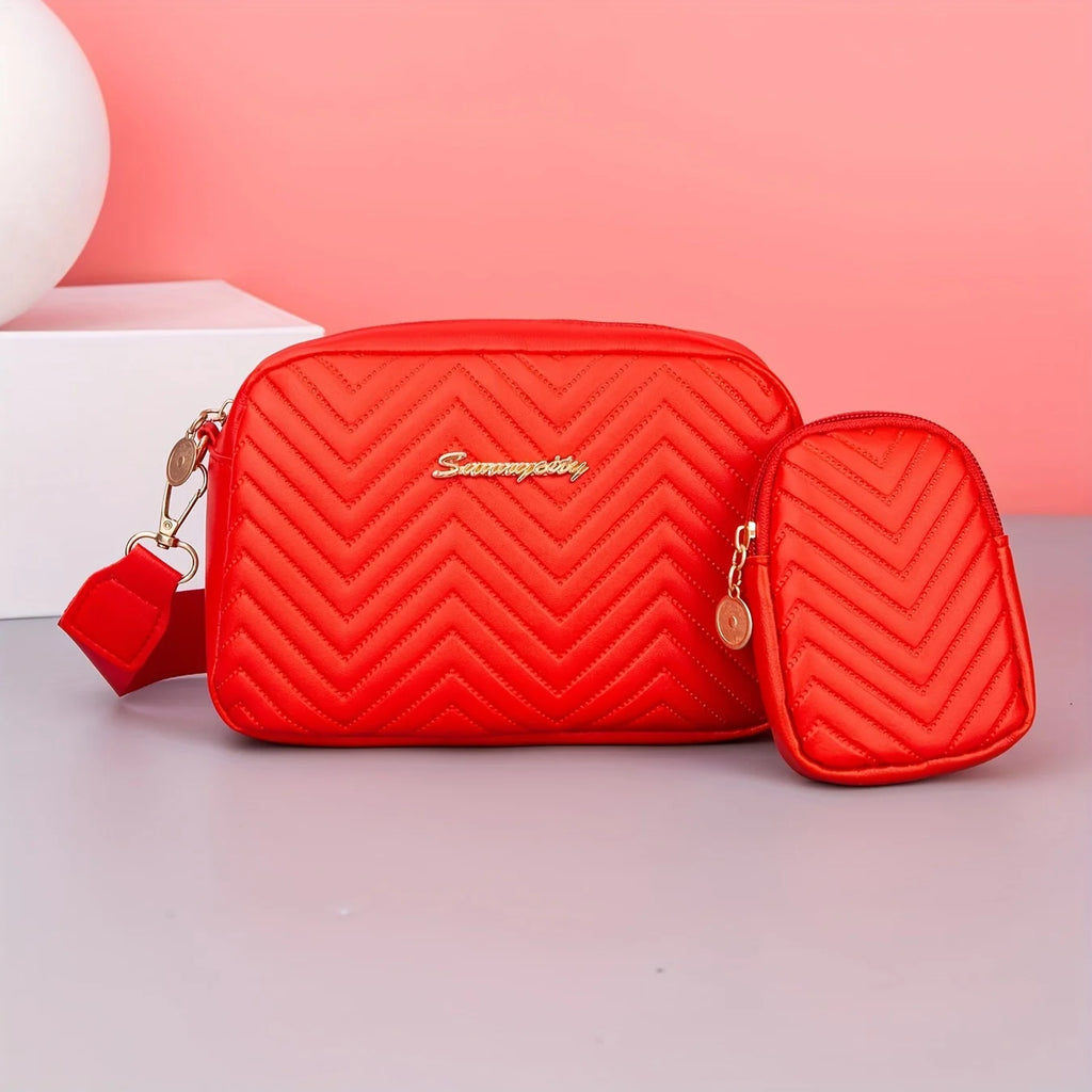Elegant Sequin Crossbody Bag - Luxury Wave Embossed Mini Purse
