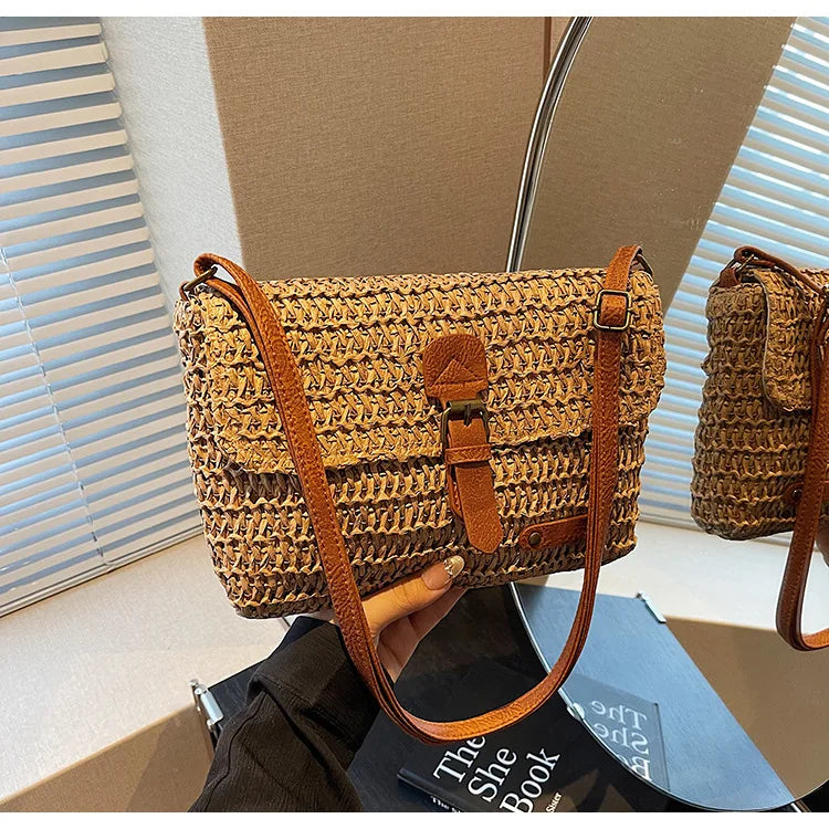Elegant Straw Crossbody Bag - Chic Vacation & Casual Style
