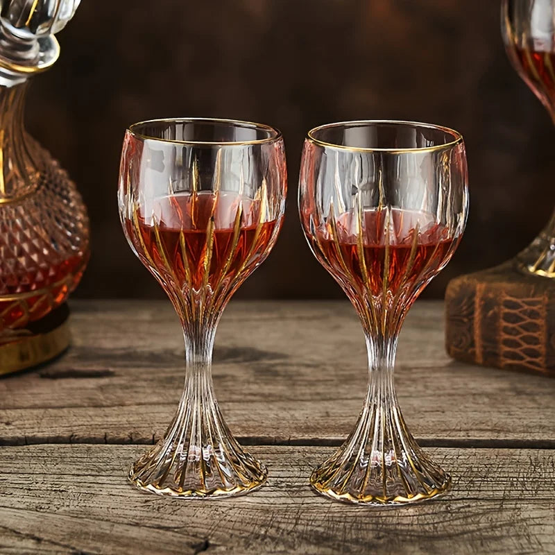 Crystal gold trim wine glass - elegant lead-free highball champagne cup with a delicate gold rim