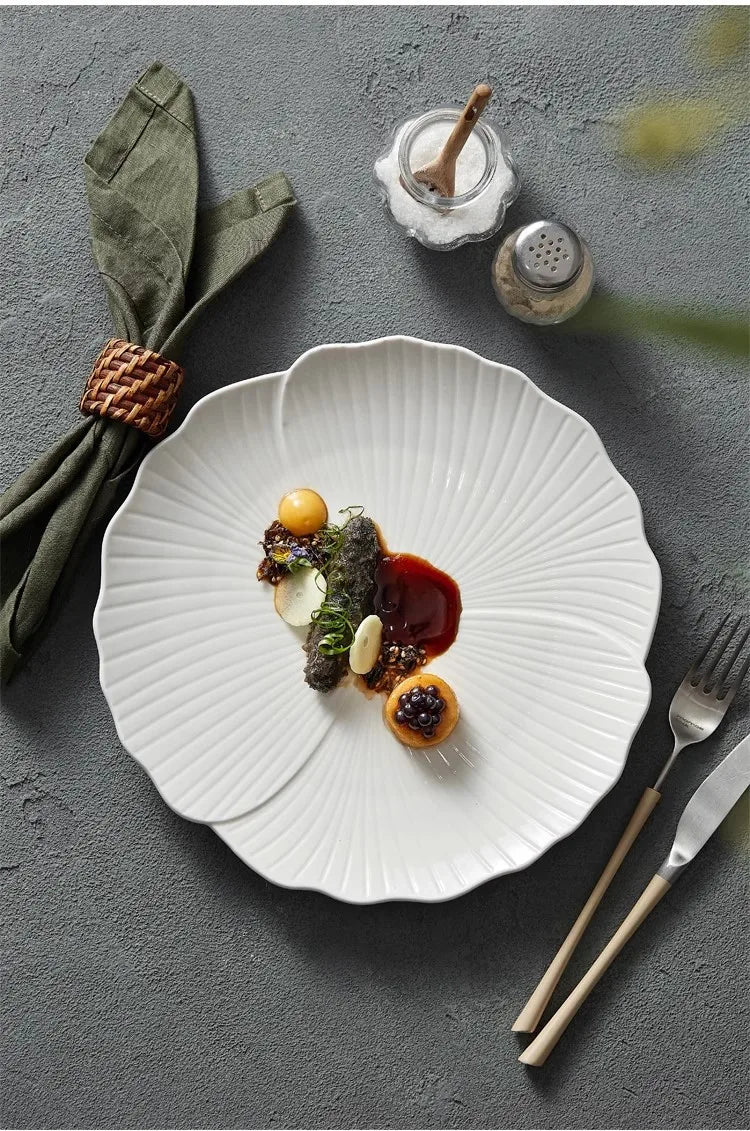 Elegant White Ceramic Dinner Plates Set - Modern Tableware