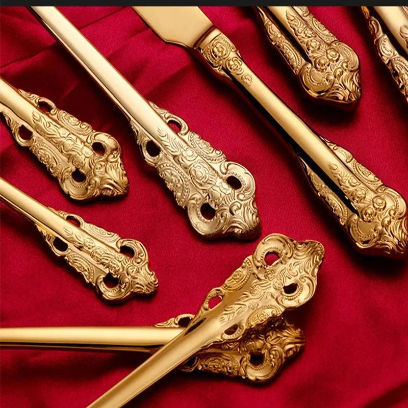Elegant Vintage Gold Flatware Set - Stainless Steel Luxury