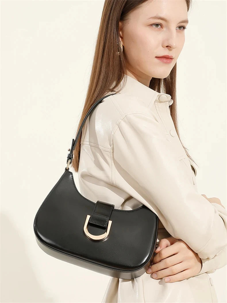 Elegant Crescent Shoulder Bag - Luxury PU Leather