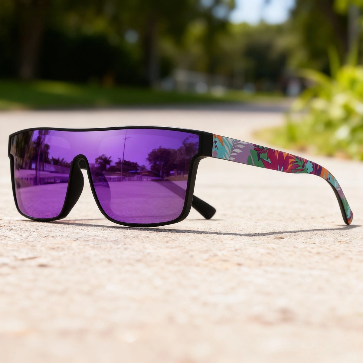 Classic Square Sports Sunglasses - Patterned Temples & UV Protection