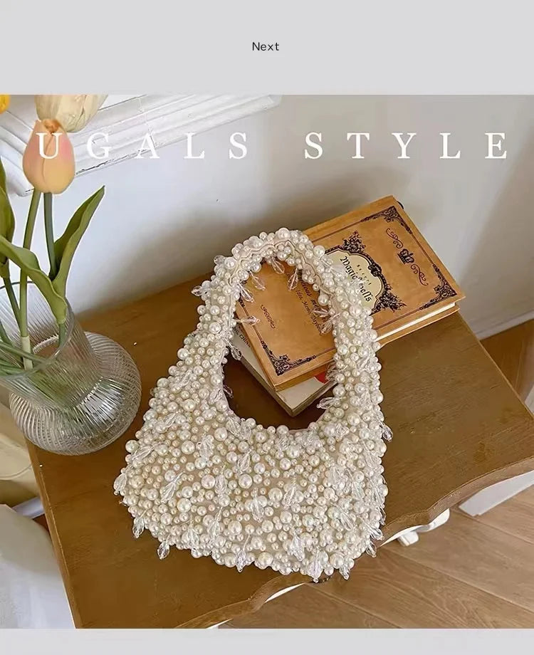 Elegant Pearl Beaded Clutch - Handmade Evening Bag