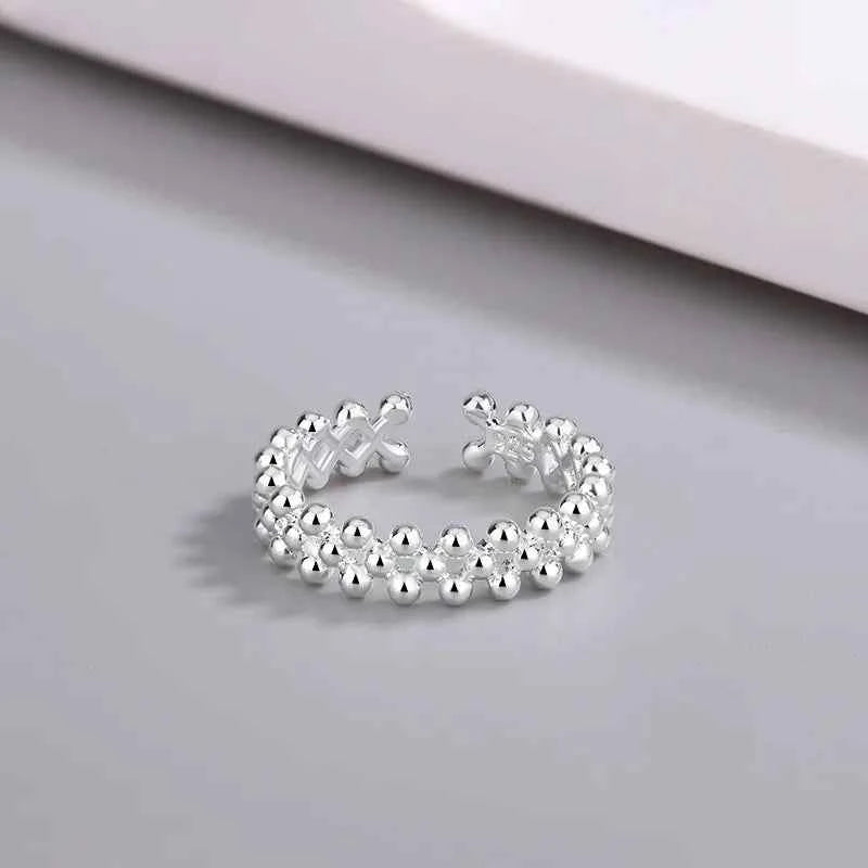 Elegant Sterling Silver Ball Open Ring - Luxury Bilayer Design