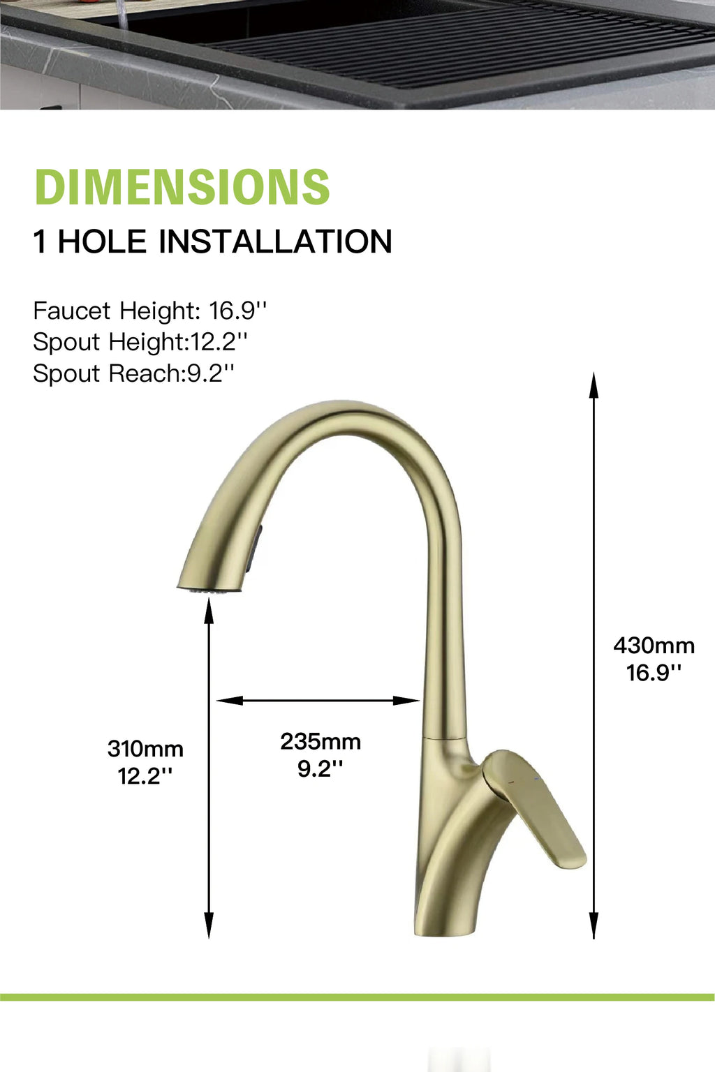 Premium Brushed Gold Kitchen Faucet - Pull-Out Spray