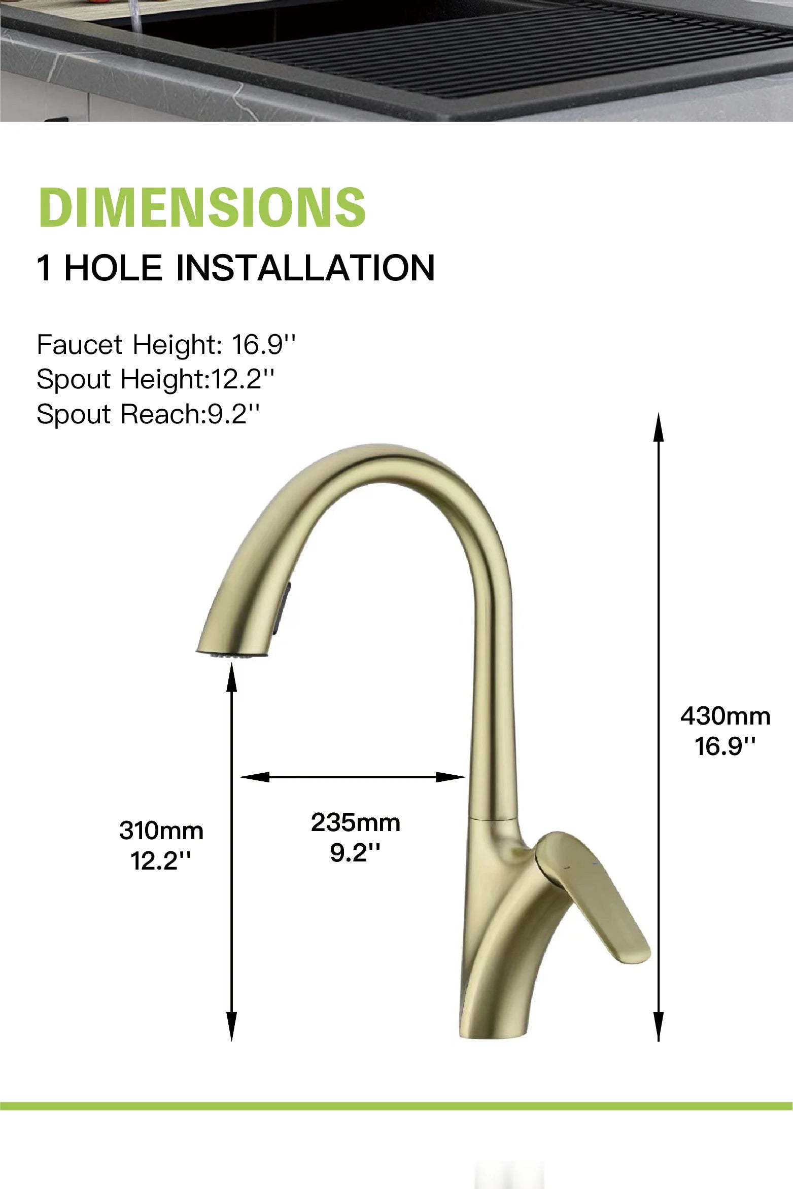 Premium Brushed Gold Kitchen Faucet - Pull-Out Spray