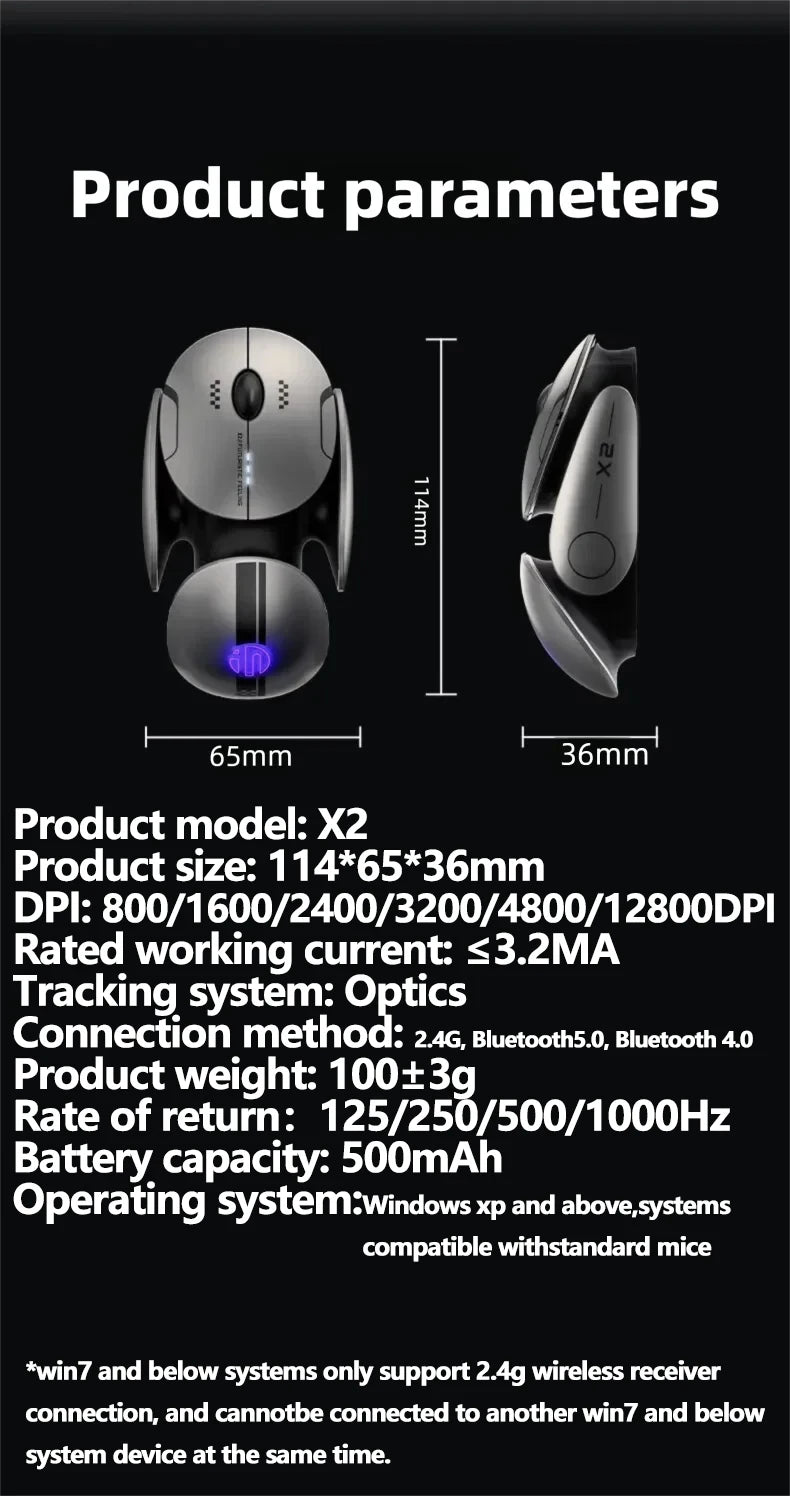 Silent Wireless Gaming Mouse - Rechargeable, Metal Base, Bluetooth 5.0