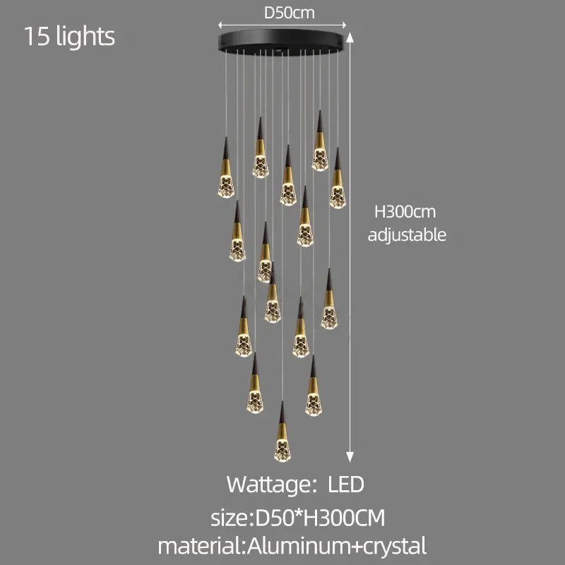 Luxury Spiral Crystal Chandelier - Modern LED Staircase Lighting