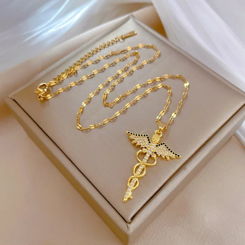 Rotating Angel Scepter Necklace - Luxury Titanium Jewelry
