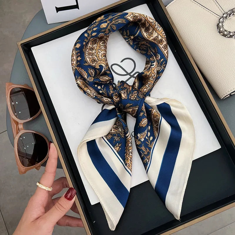Luxury Silk Square Scarf - Elegant Designer Neckerchief & Purse Accessory