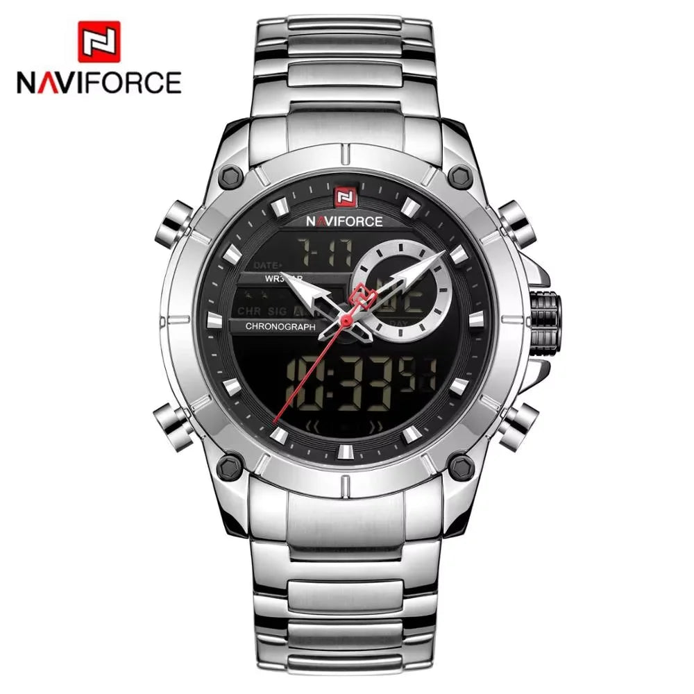 Luxury Men's Quartz Watch - Waterproof Steel Dual Display