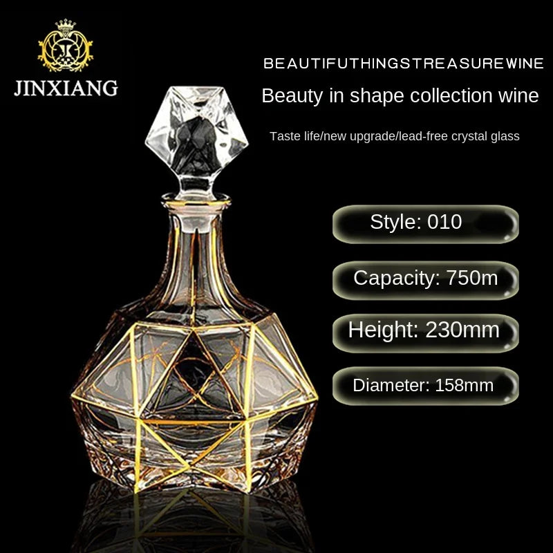 Elegant Crystal Wine Decanter - Gold Line Detail