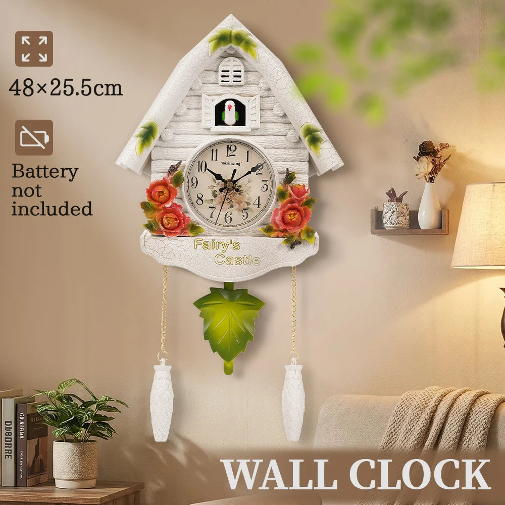 Cuckoo Wall Clock - European style creative wall-mounted clock with white facade