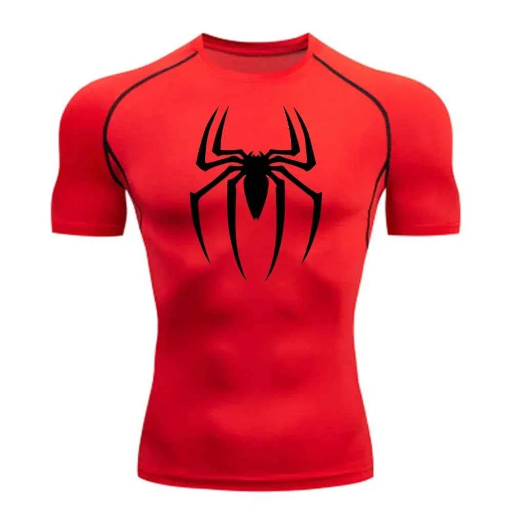 Men's Spider Printed Sports Top - Breathable Quick-Drying Fitness Tee