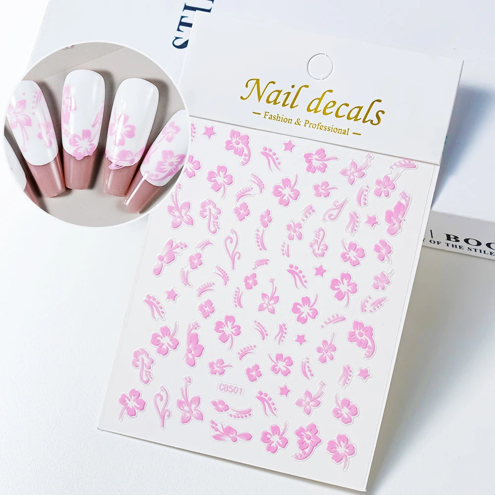 Luxury Bronzing Hibiscus Nail Stickers - Gold & Silver Floral Decals