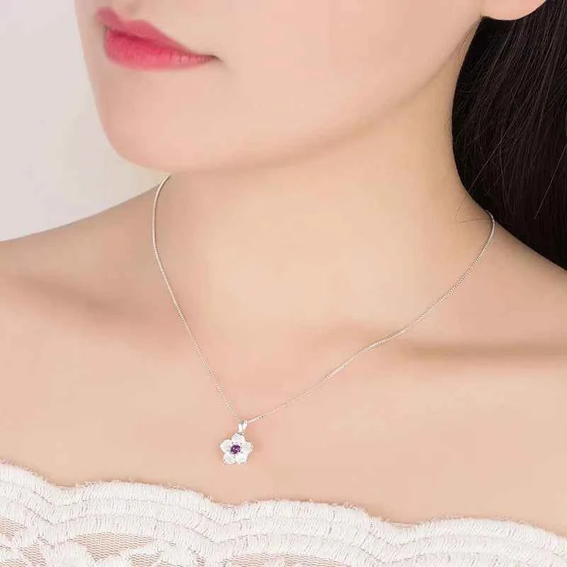 Elegant Sterling Silver Peach Blossom Necklace - Luxury Jewelry