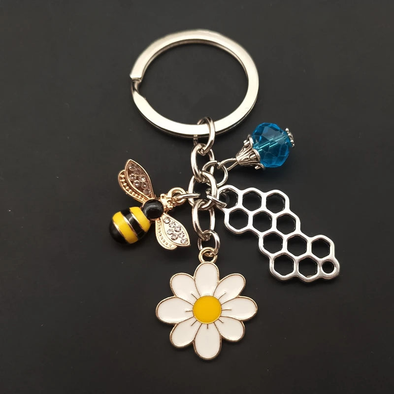 Charming Cute Keychain - Bee Honeycomb Heart Flower Key Ring