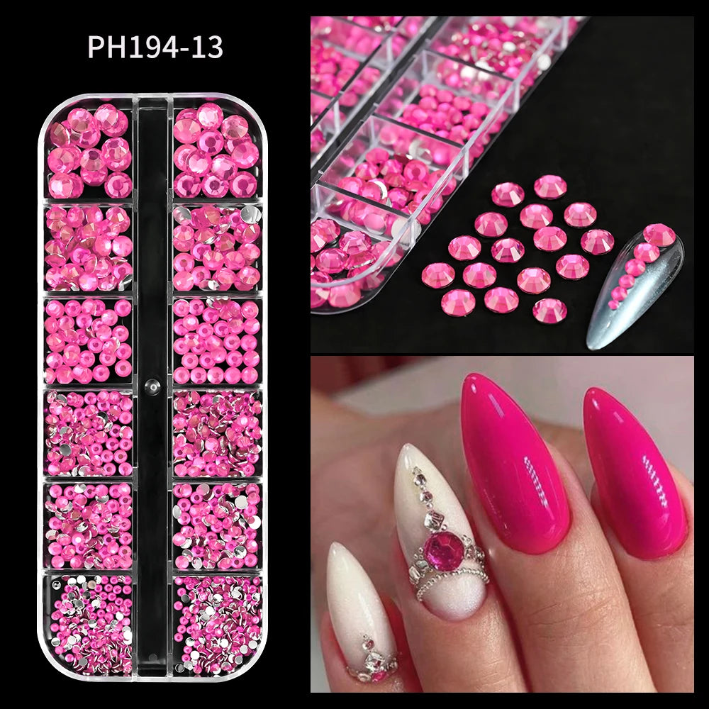 Luxury Pink Nail Rhinestones - Crystal Glitter Charms & Gems