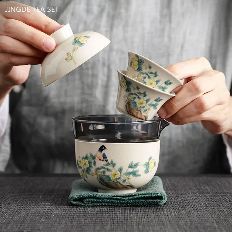 Elegant Portable Travel Tea Set - Hand-painted Ceramic Teaware