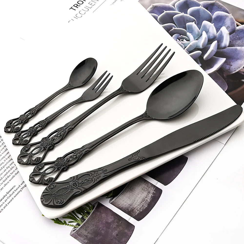 Elegant Rainbow Stainless Steel Flatware Set - Vintage Style