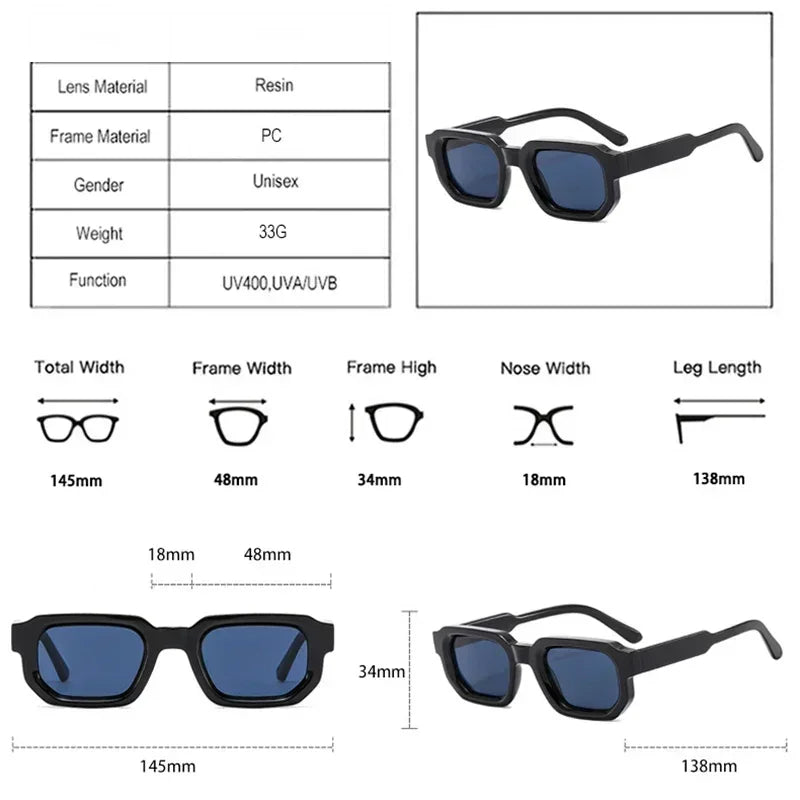 Designer Square Sunglasses - Retro UV400 Protection Shades