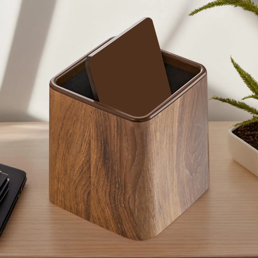 Elegant Small Desk Trash Can - Retro Wood Grain Design