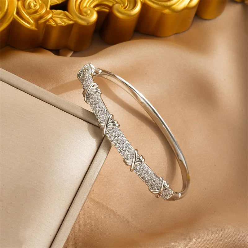 Luxury Cross Charm Bracelet - Pave Zircon Bangle
