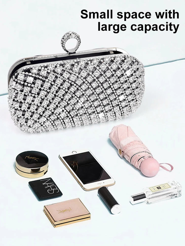 Elegant Rhinestone Evening Bag - Luxury Chain Shoulder Purse