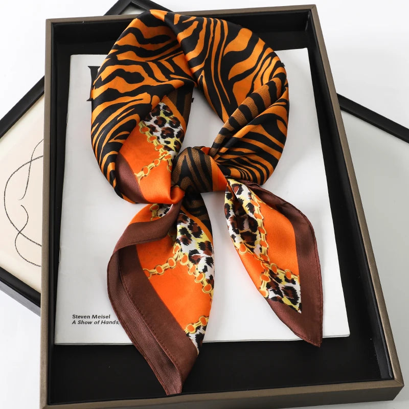 Luxury Silk Square Scarf - Elegant Satin Print Neck Wrap