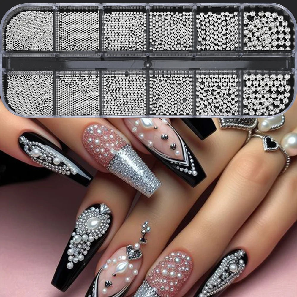 Luxury Christmas Nail Charms - 12 Grids Mixed Red & Green Gems