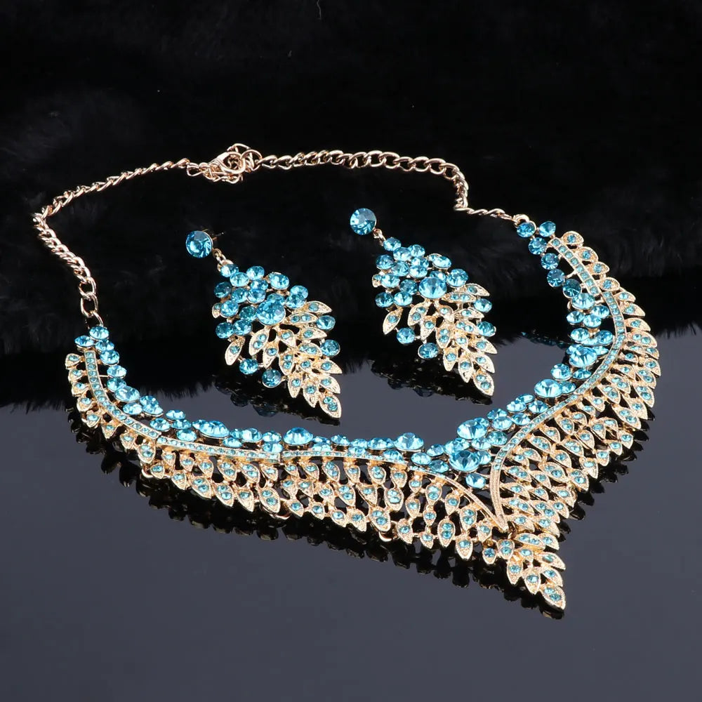 Elegant Crystal Jewelry Set - Rhinestone Necklace & Earrings