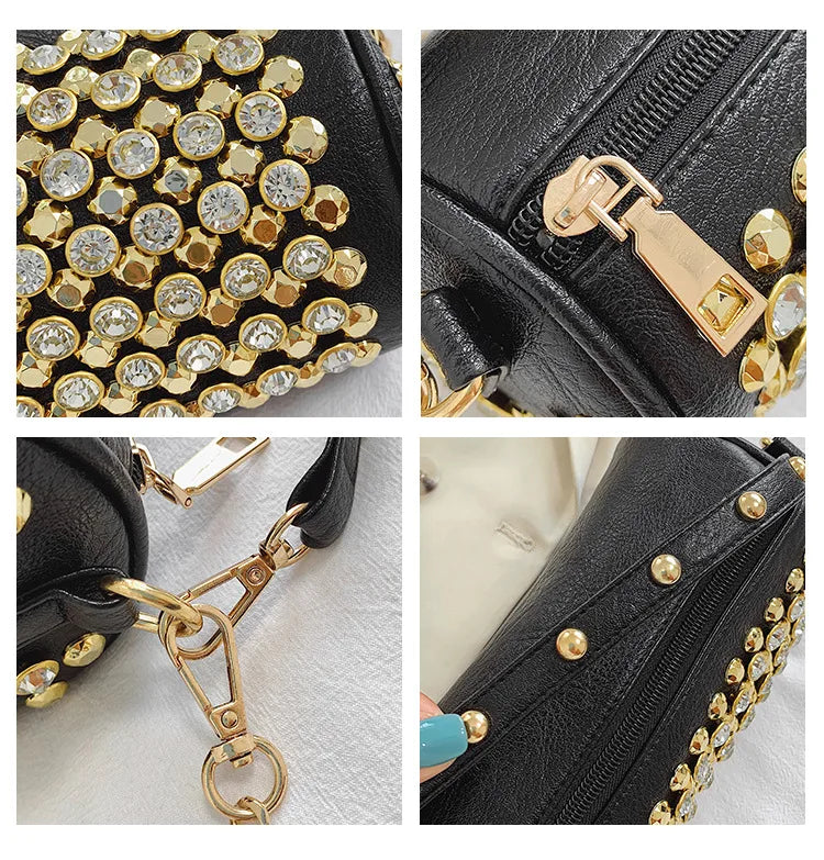 Elegant Cylindrical Shoulder Bag - Luxury Studded Design