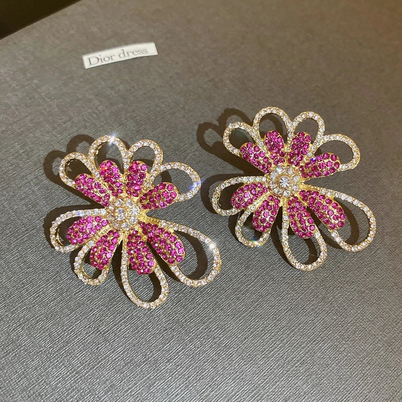 Luxury Crystal Flower Stud Earrings - Elegant Floral Design