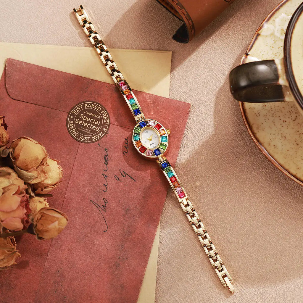 Elegant Ladies Quartz Watch - Rhinestone Bracelet Band