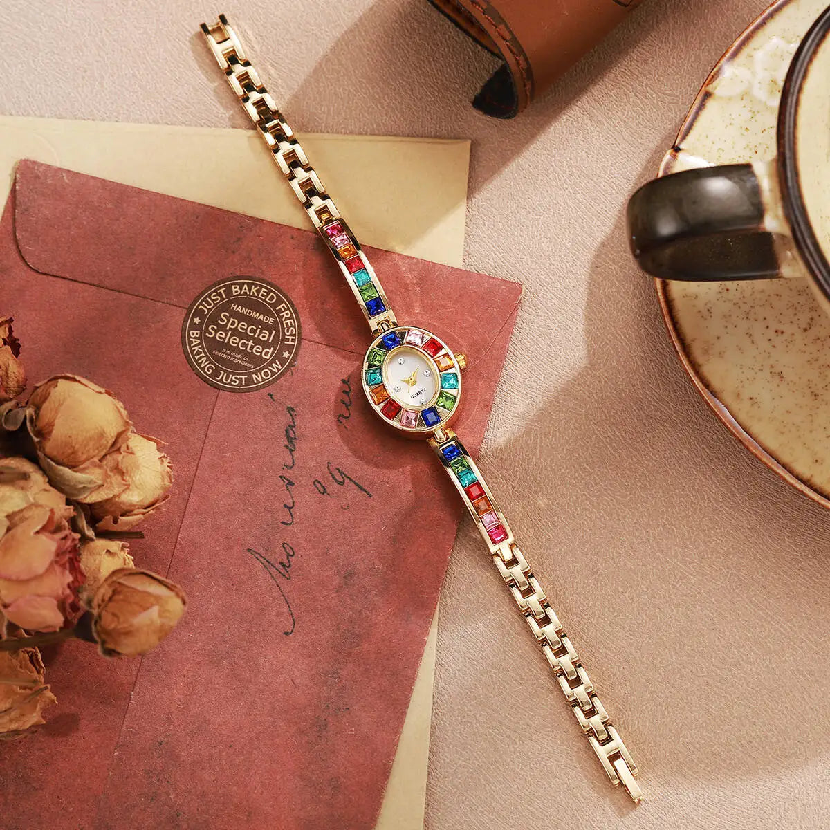 Elegant Ladies Quartz Watch - Rhinestone Bracelet Band
