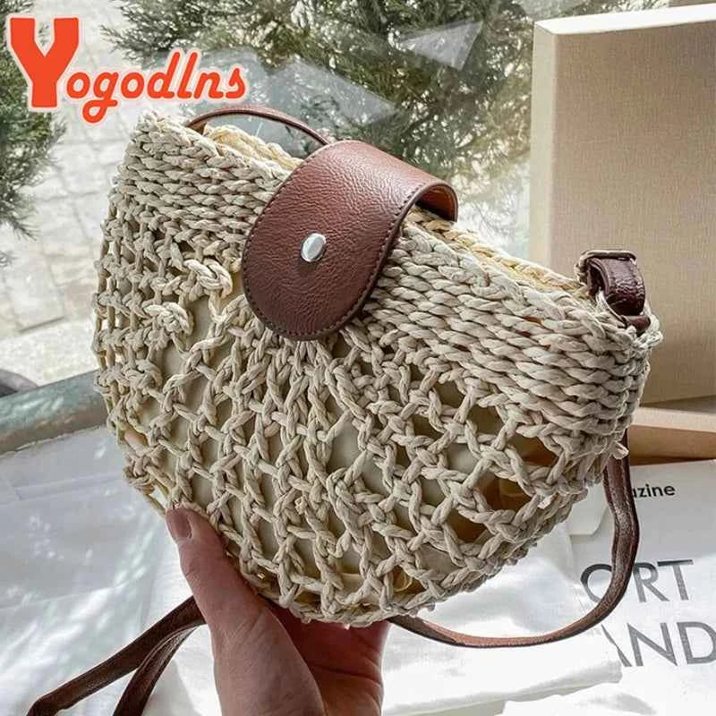 Elegant Straw Semicircle Bag - Chic Summer Crossbody