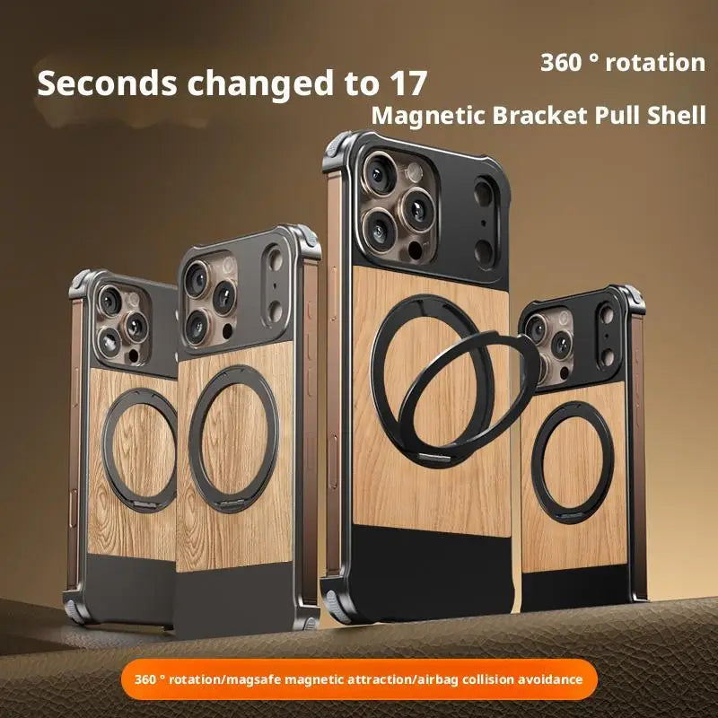 Premium iPhone Rotating Case - Metal & Leather Grain