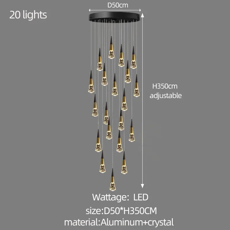 Luxury Spiral Crystal Chandelier - Modern LED Staircase Lighting