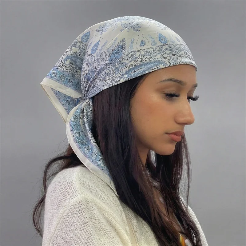 Elegant Silk Square Scarf - Versatile Neck & Hair Accessory
