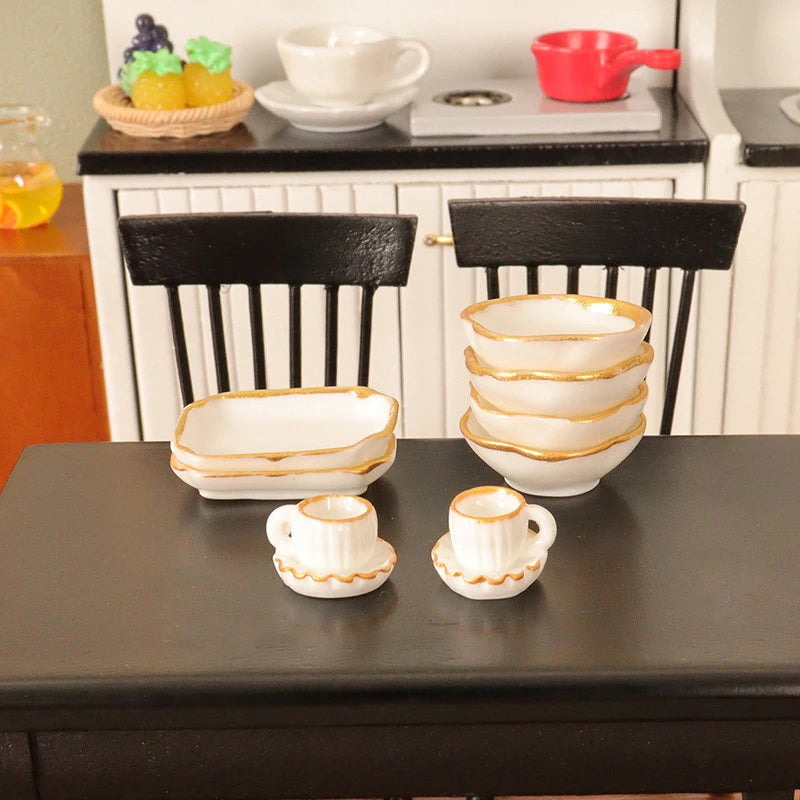 Premium Dollhouse Dinnerware Set - Miniature Kitchen Tableware
