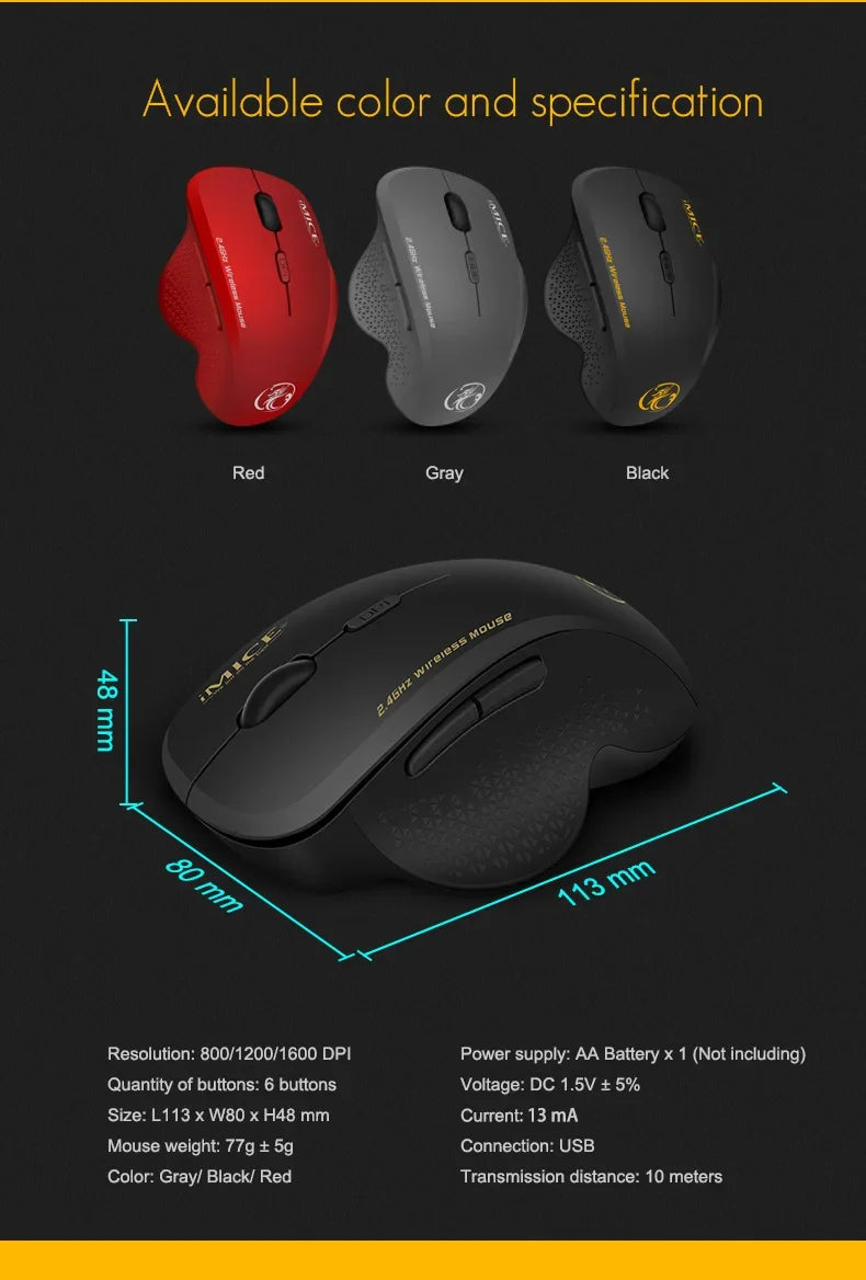 Premium Wireless Silent Mouse - 3 Adjustable DPI & 6 Buttons